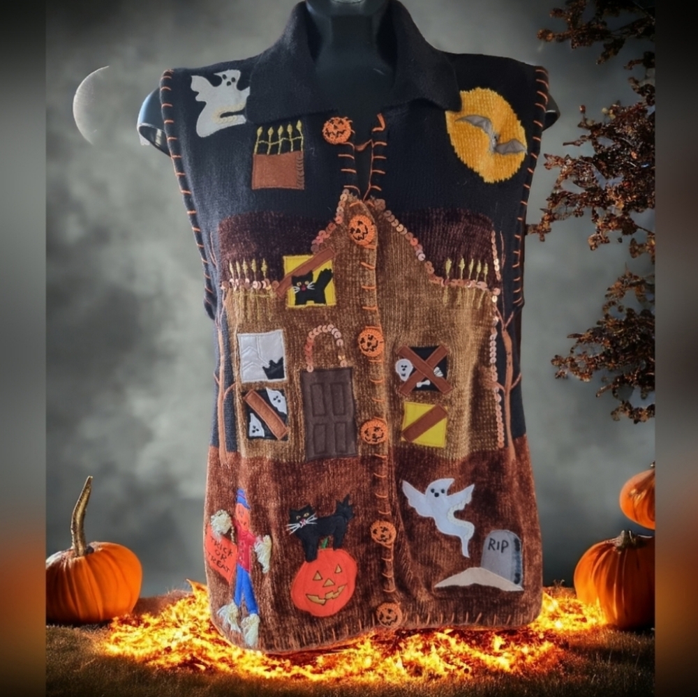 Vintage Victoria Harbour Halloween Unisex Knit Embellished Vest